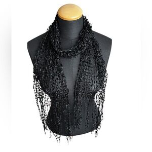 Elegant Scarf Black Fancy Lace OS
